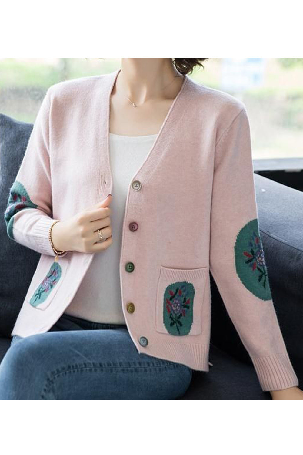 Women Amazing V-Neck Long Sleeve Button Closure Solid Colored Warm Comfortable Cardigan