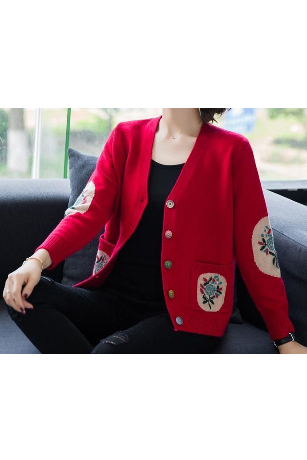 Women Amazing V-Neck Long Sleeve Button Closure Solid Colored Warm Comfortable Cardigan