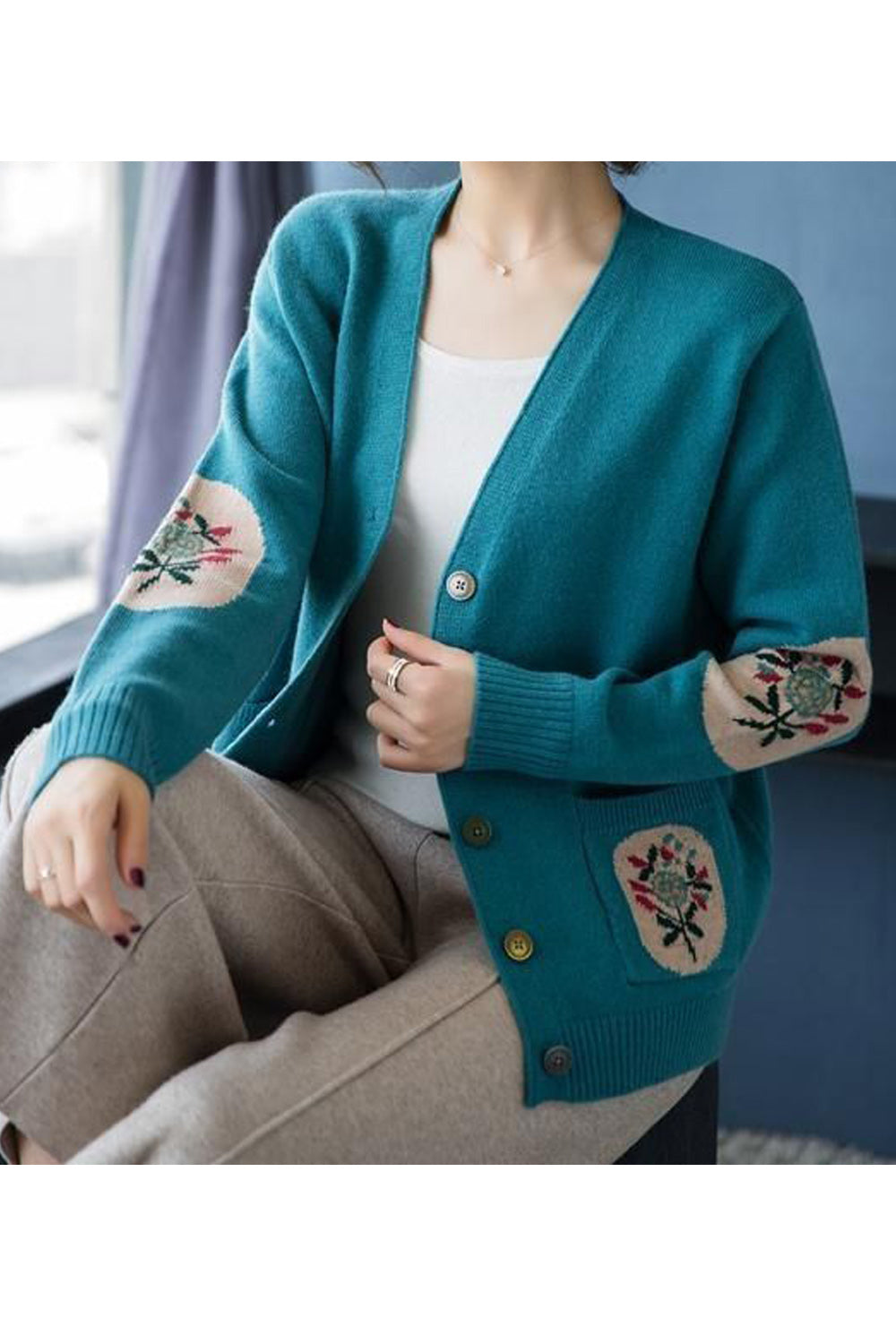 Women Amazing V-Neck Long Sleeve Button Closure Solid Colored Warm Comfortable Cardigan