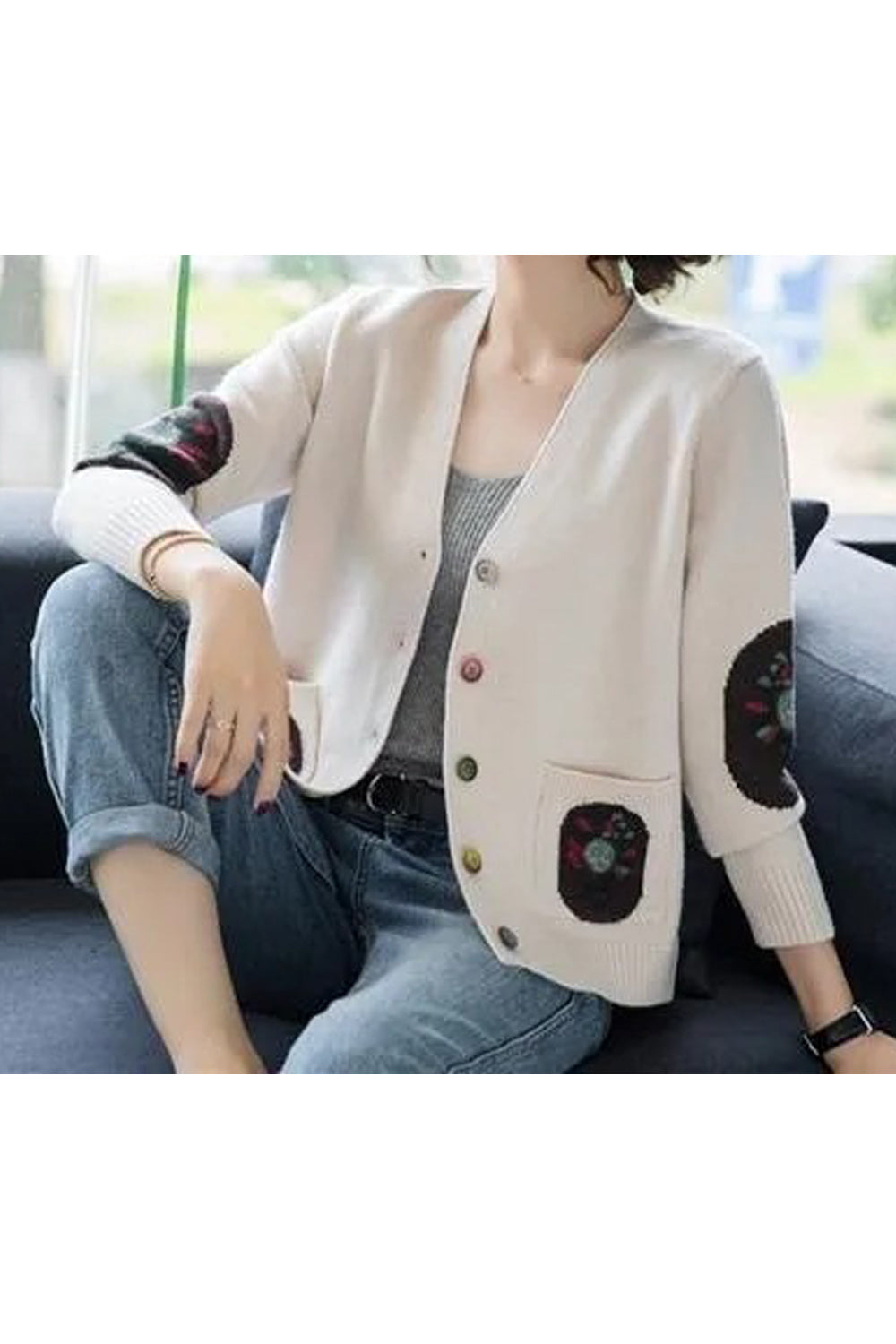 Women Amazing V-Neck Long Sleeve Button Closure Solid Colored Warm Comfortable Cardigan