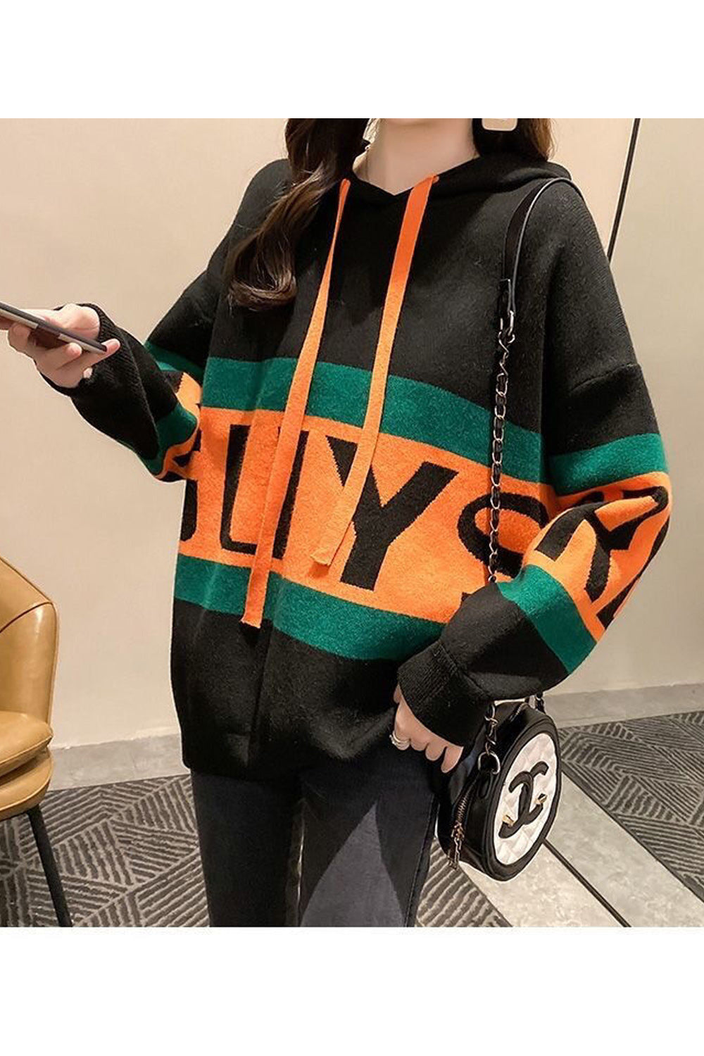 Women Thick Long Sleeve Loose Drawstring Winter Season Casual Fashionable Printed Hoodie