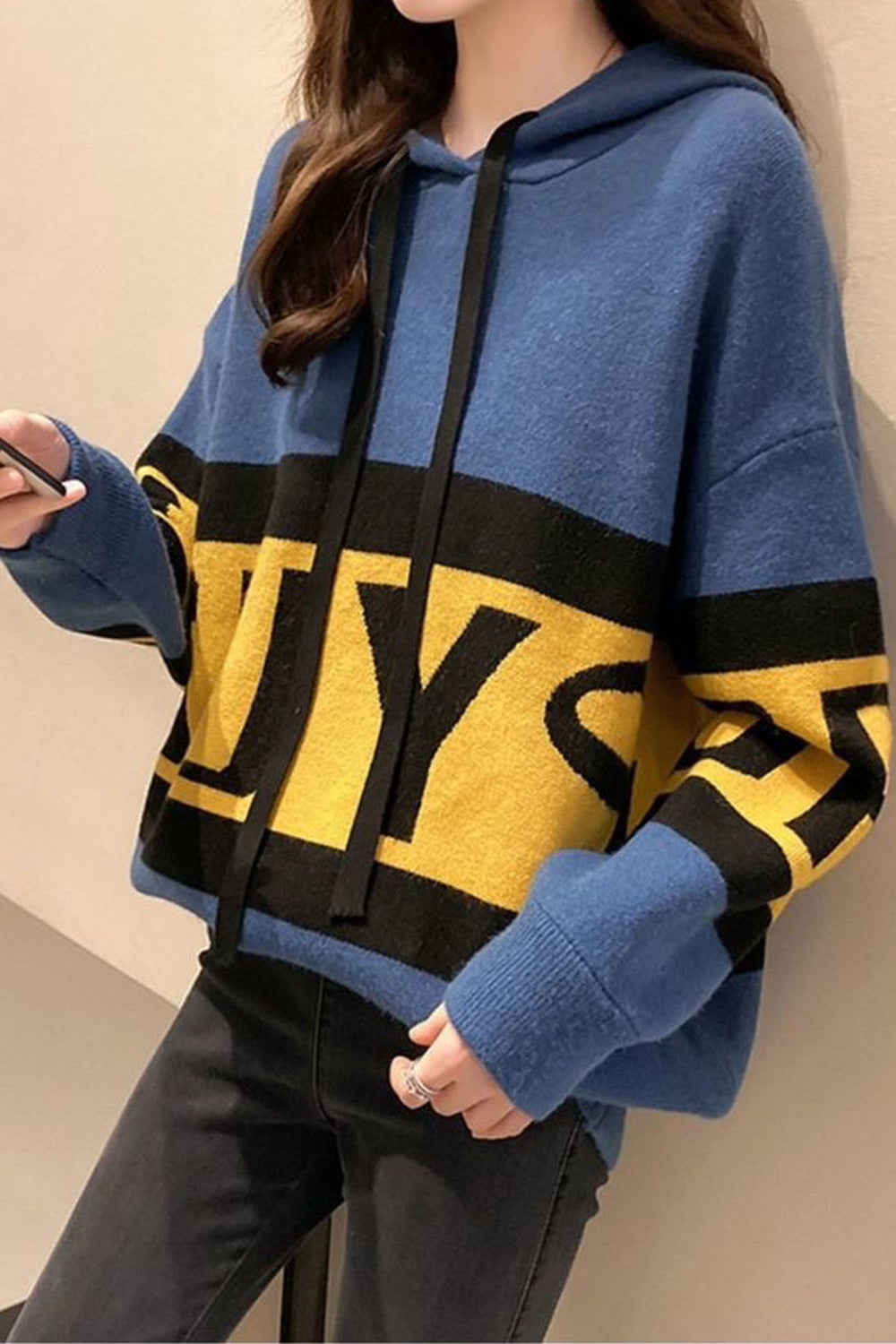 Women Thick Long Sleeve Loose Drawstring Winter Season Casual Fashionable Printed Hoodie