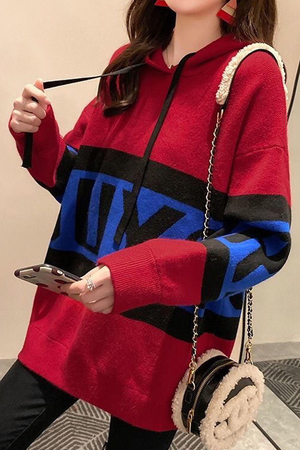 Women Thick Long Sleeve Loose Drawstring Winter Season Casual Fashionable Printed Hoodie