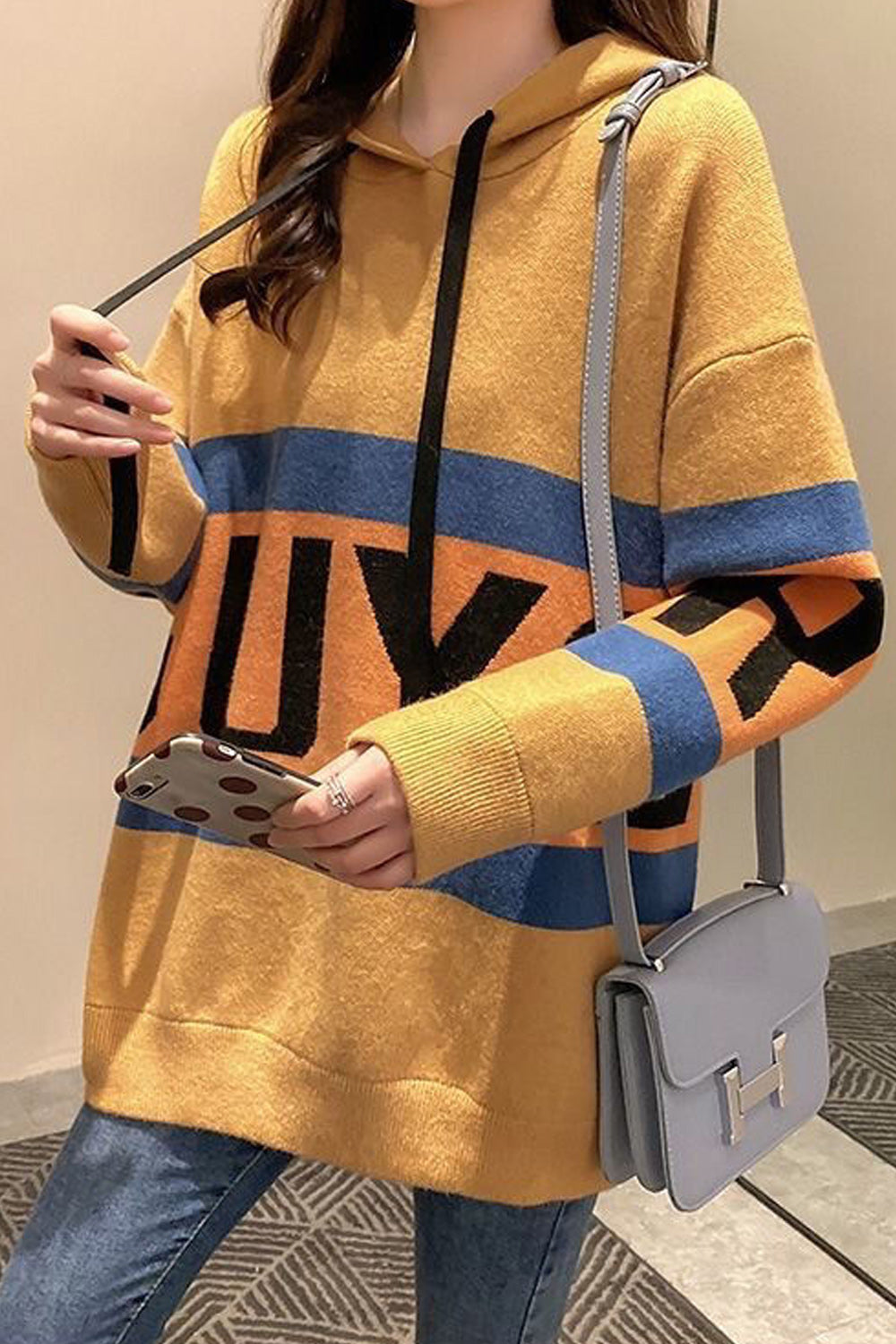 Women Thick Long Sleeve Loose Drawstring Winter Season Casual Fashionable Printed Hoodie