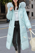 Women Loose Long Sleeve Fluffy Hood Solid Pattern Relaxing Winter Padded Jacket