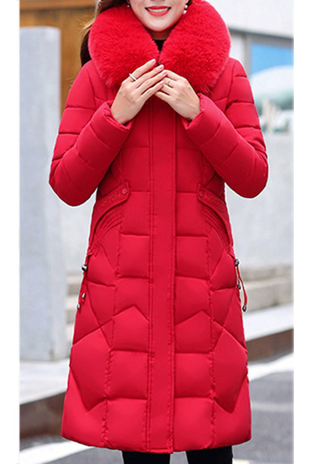 Women Mid Length Elegant Fluffy Hood Long Sleeve Solid Pattern Cozy Magnificent Padded Jacket