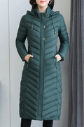 Women Mid Length Thick Casual Cotton Solid Pattern Easy Zip Up Closure Hood Neck Padded Jacket