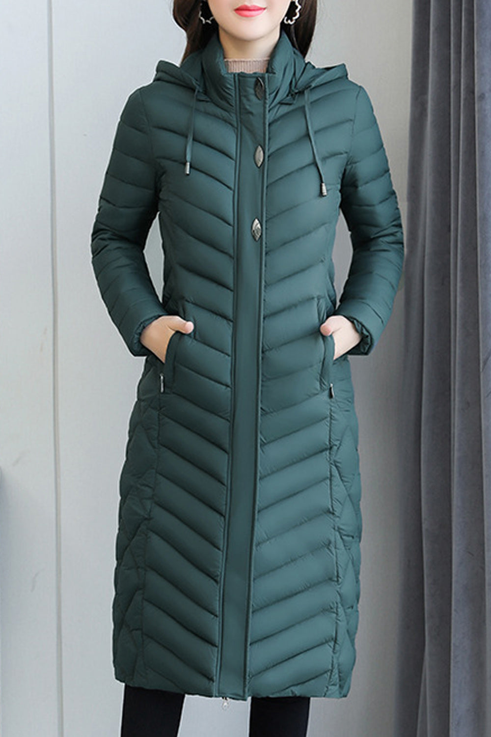 Women Mid Length Thick Casual Cotton Solid Pattern Easy Zip Up Closure Hood Neck Padded Jacket
