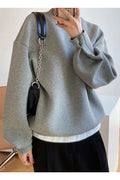 Women Simple Solid Colored Easy Round Neck Thick Long Sleeve Autumn & Spring Sweatshirt