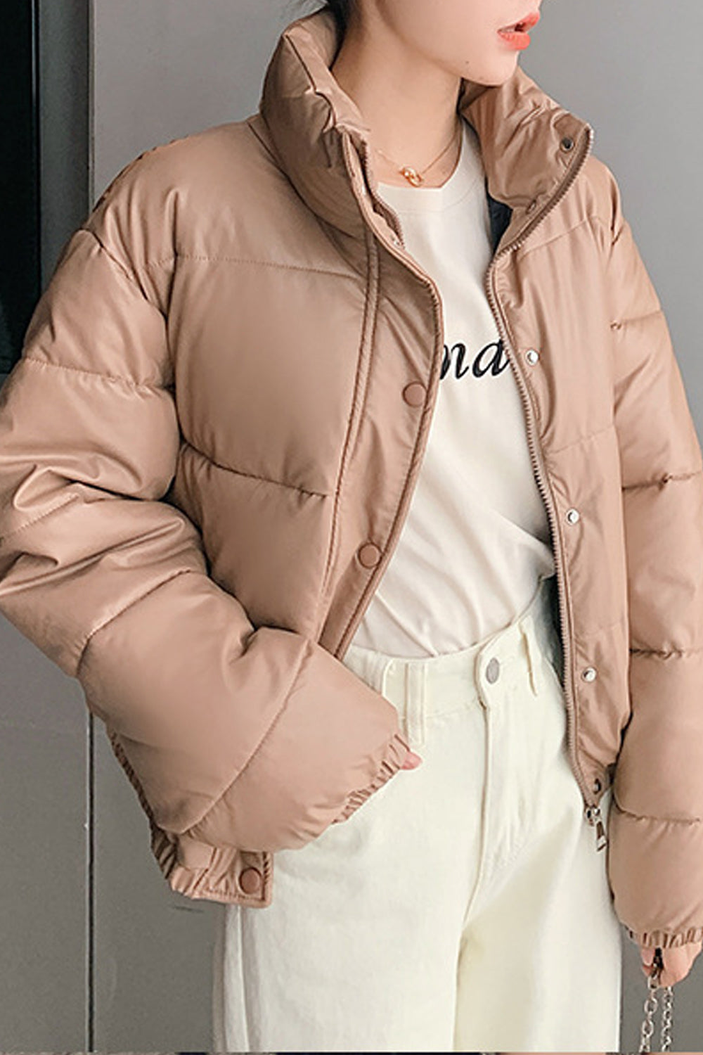 Women Perfect Stand Collar Long Sleeve Solid Colored Loose Casual Winter Padded Jacket