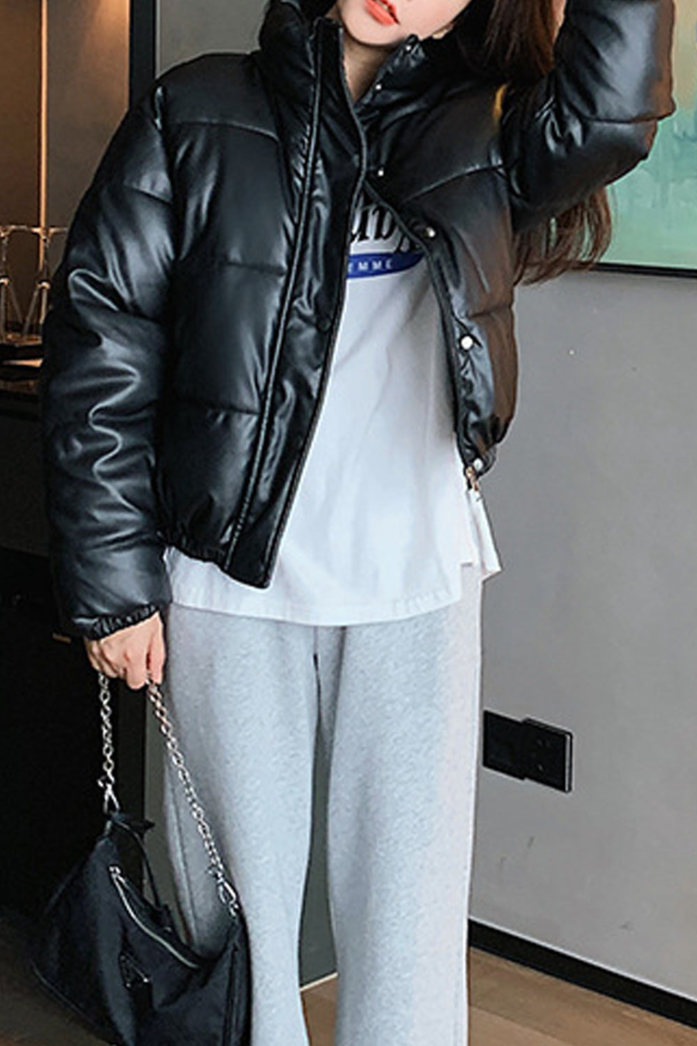 Women Perfect Stand Collar Long Sleeve Solid Colored Loose Casual Winter Padded Jacket