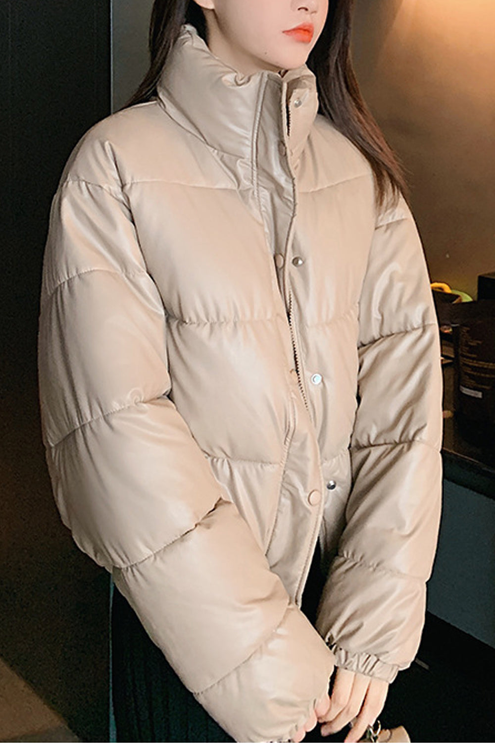 Women Perfect Stand Collar Long Sleeve Solid Colored Loose Casual Winter Padded Jacket