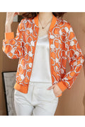 Women Fabulous Long Sleeve Printed Pattern V-Neck Zipper Closure Casual Jacket