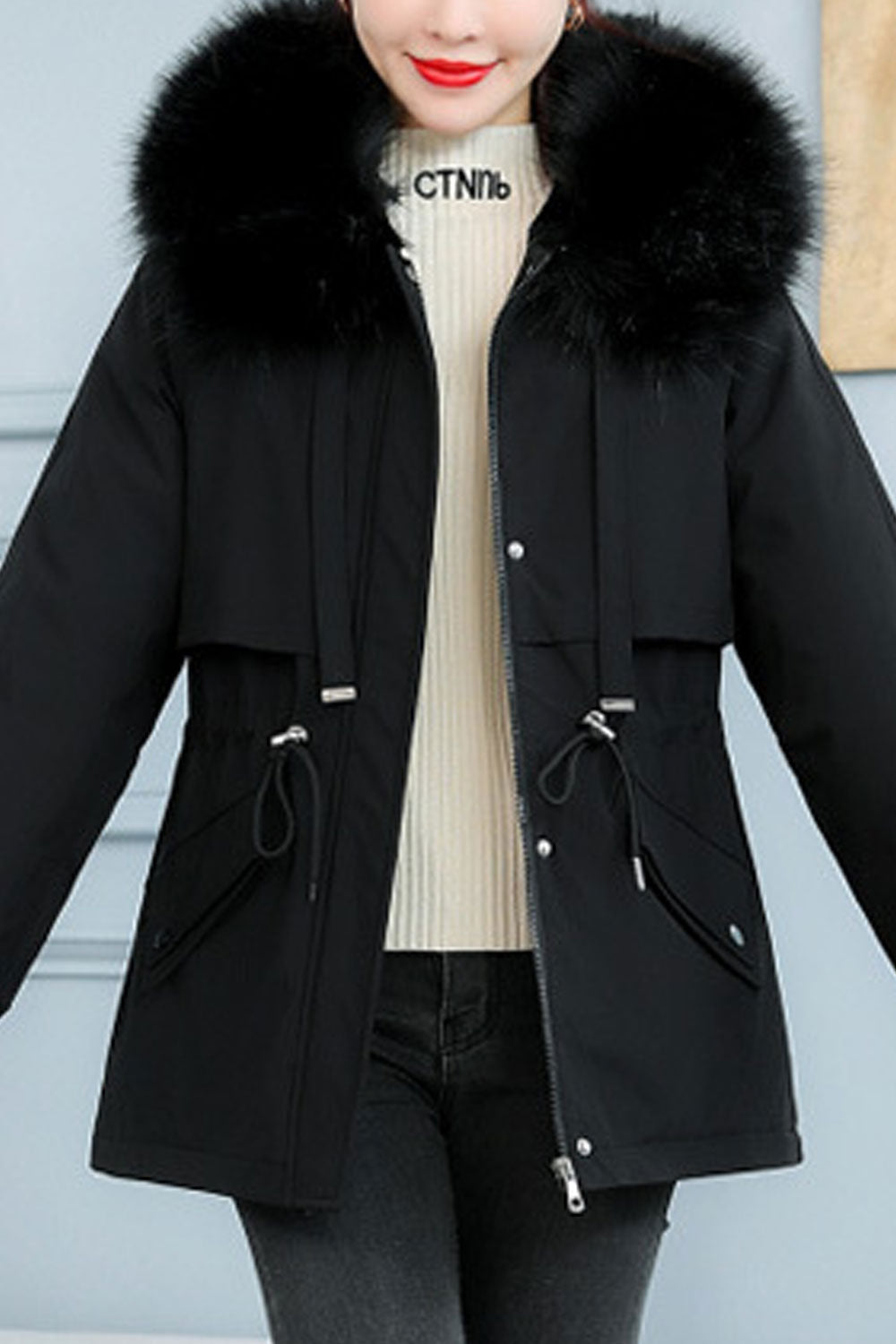 Women Tremendous Solid Pattern Fluffy Hood Casual Soft Winter Warm Padded Jacket