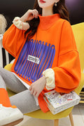 Women Pretty Loose Long Sleeve High Neck Superb Letter Pattern Sweatshirt Casual Sweatshirt