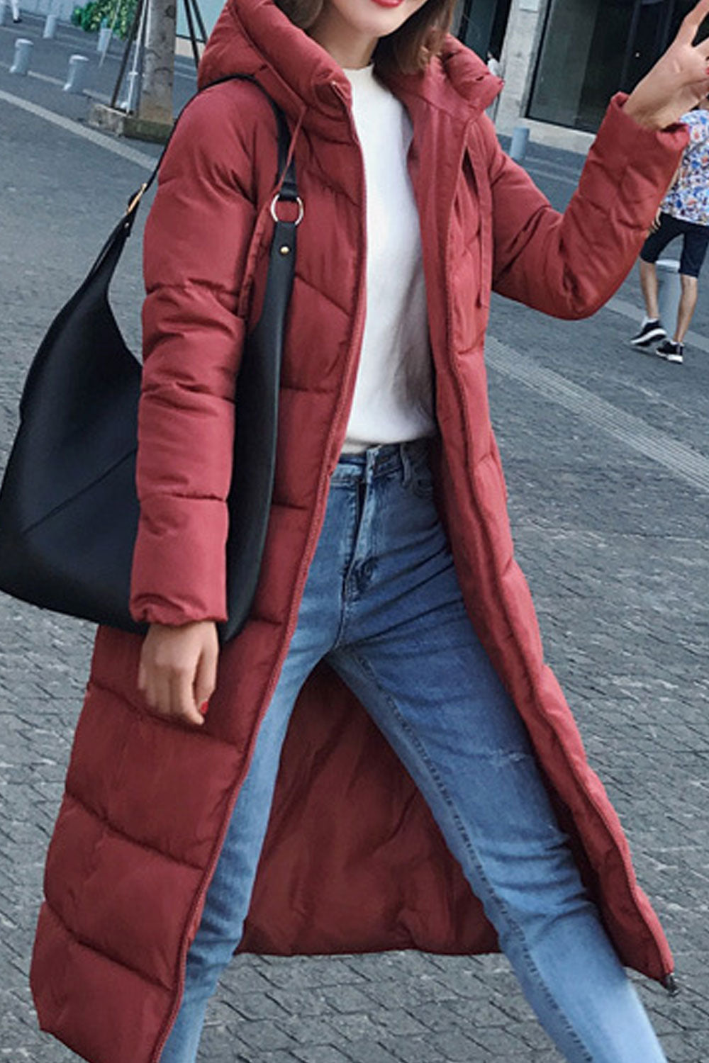 Women Decent Solid Colored Hooded Neck Long Sleeve Casual Warm Padded Jacket