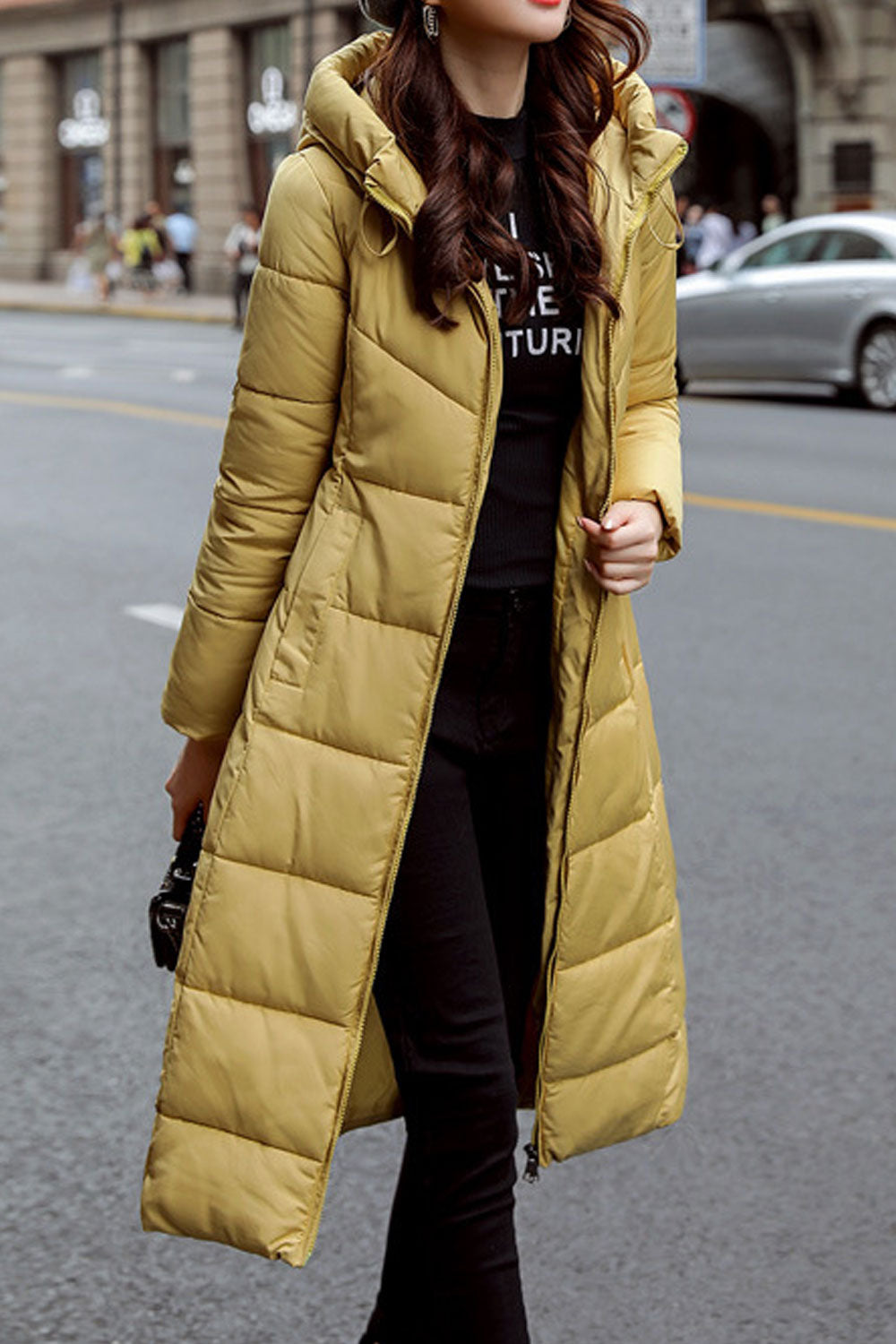 Women Decent Solid Colored Hooded Neck Long Sleeve Casual Warm Padded Jacket