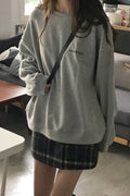 Women Sophisticated Solid Pattern Loose Long Sleeve Round Neck Breathable Casual Sweatshirt