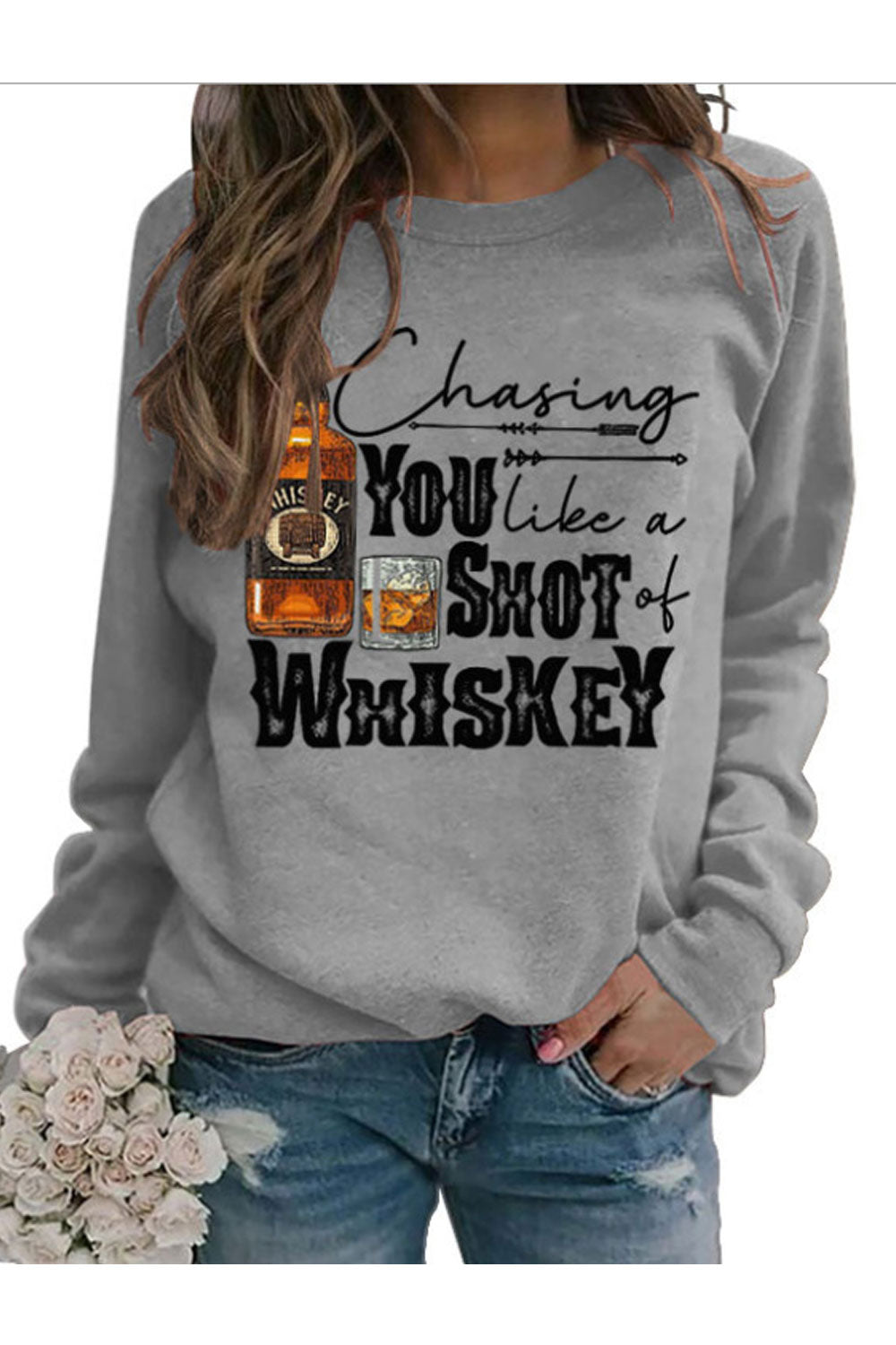 Women Convenient Round Neck Splendid Letter Printed Thick Long Sleeve Pullover Winter Casual Sweatshirt