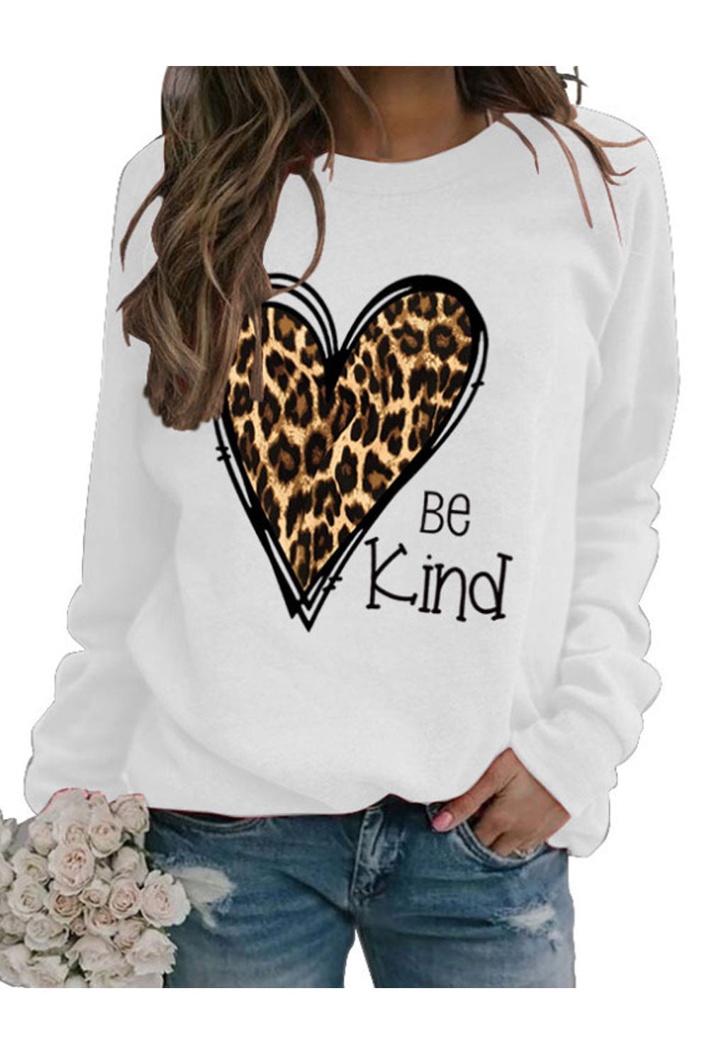 Women Amazing Printed Pattern Loose Long Sleeve Convenient Round Neck Tremendous Pullover Sweatshirt