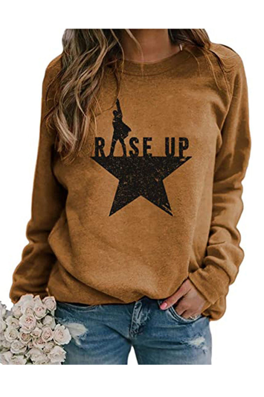 Women Elegant Printed pattern Long Sleeve Thick Convenient Round Neck Winter Casual Sweatshirt