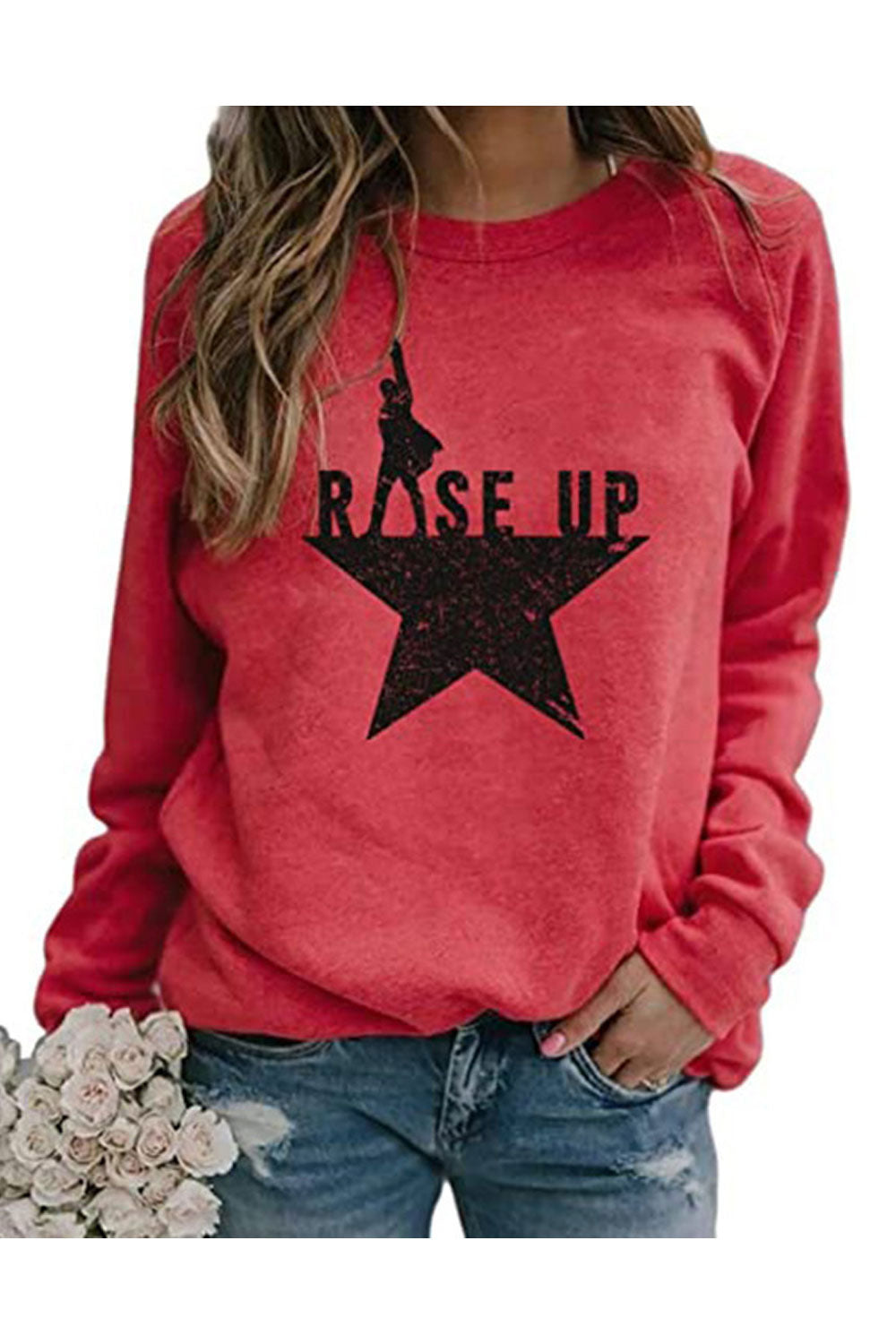 Women Elegant Printed pattern Long Sleeve Thick Convenient Round Neck Winter Casual Sweatshirt