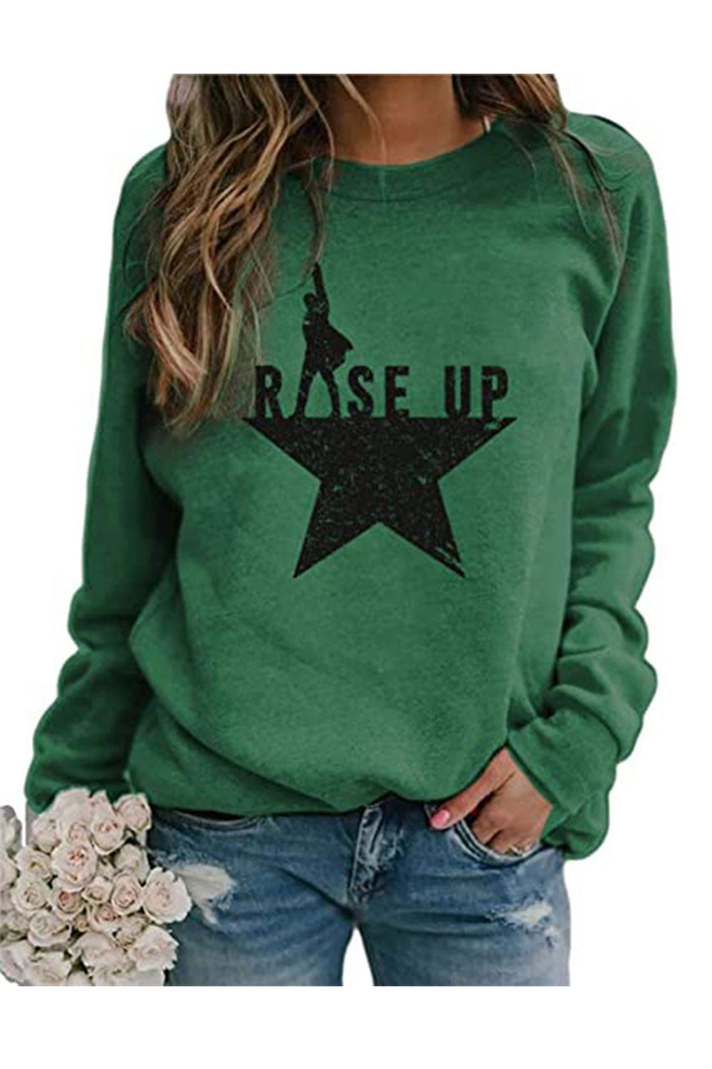 Women Elegant Printed pattern Long Sleeve Thick Convenient Round Neck Winter Casual Sweatshirt