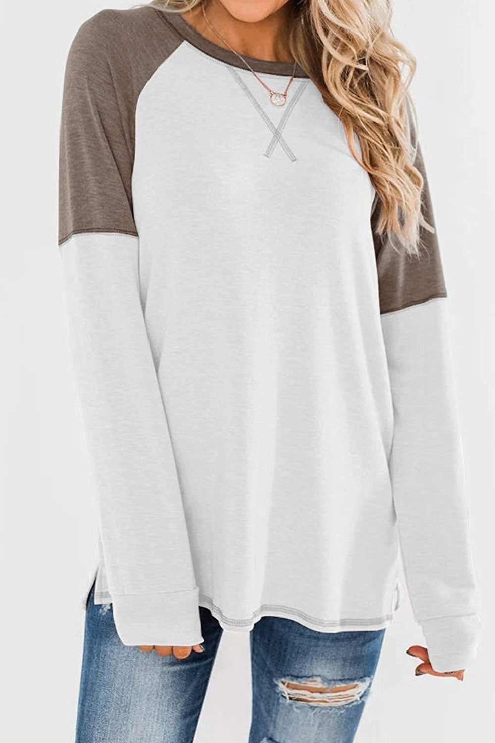 Women Lovely Solid Pattern Thick Long Sleeve Round Neck Relax Fit Cozy Winter Sweatshirt