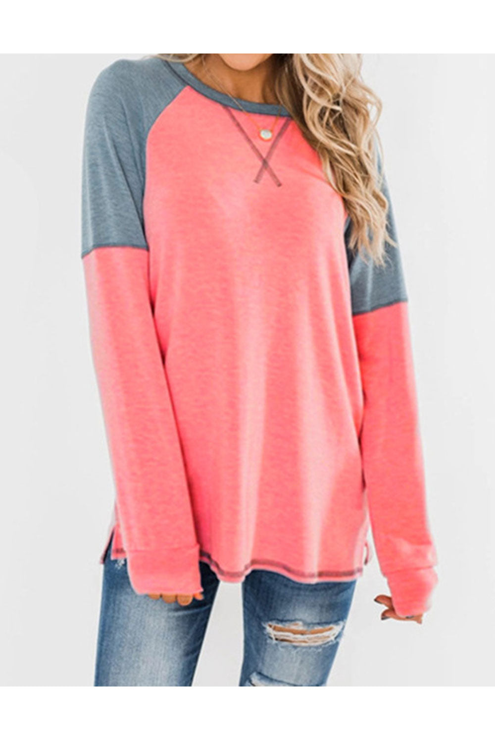 Women Lovely Solid Pattern Thick Long Sleeve Round Neck Relax Fit Cozy Winter Sweatshirt