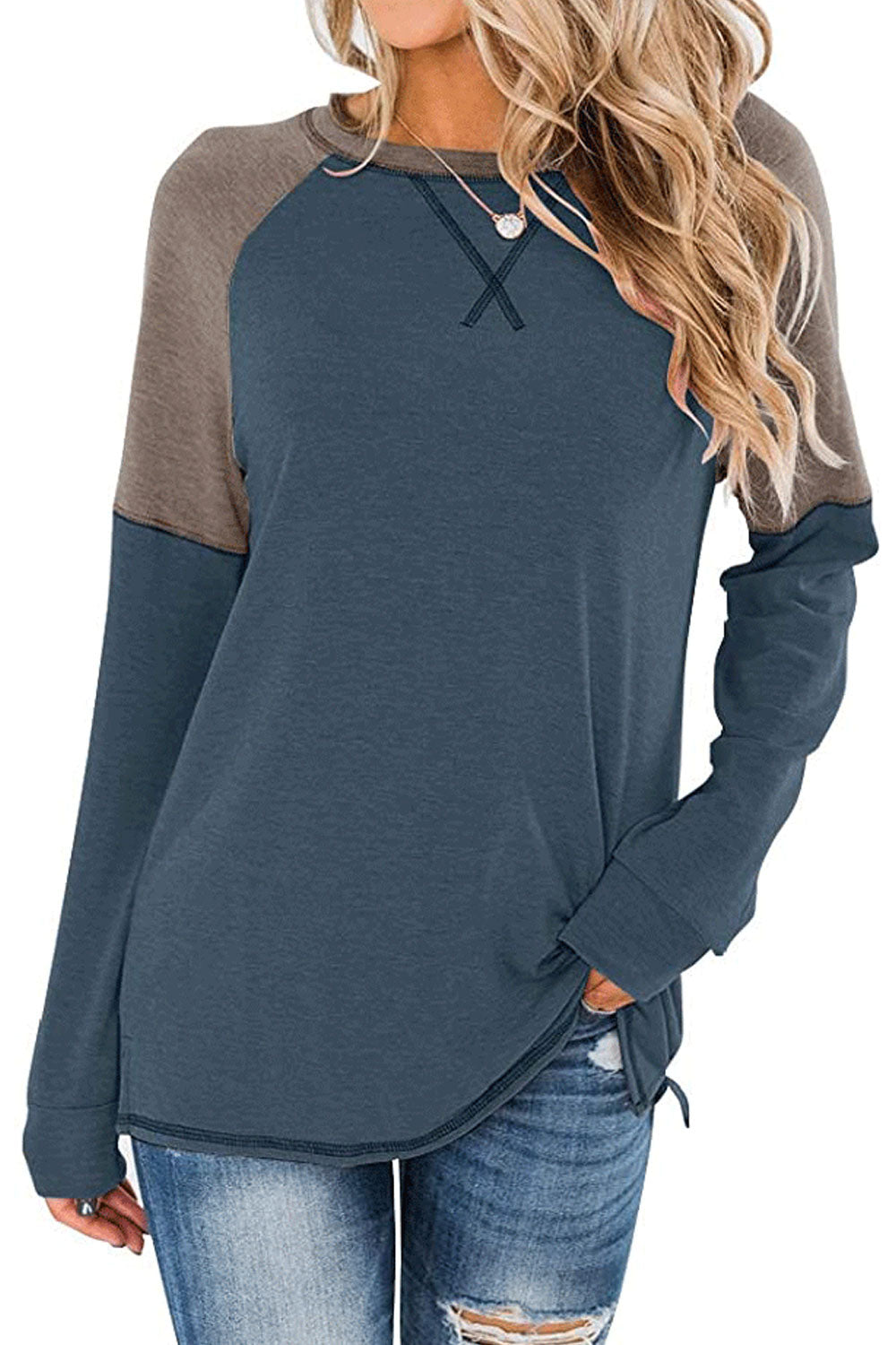 Women Lovely Solid Pattern Thick Long Sleeve Round Neck Relax Fit Cozy Winter Sweatshirt