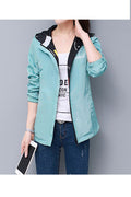 Women Lovely Solid Pattern Thick Long Sleeve Convenient Zip Up Hooded Neck Casual Jacket
