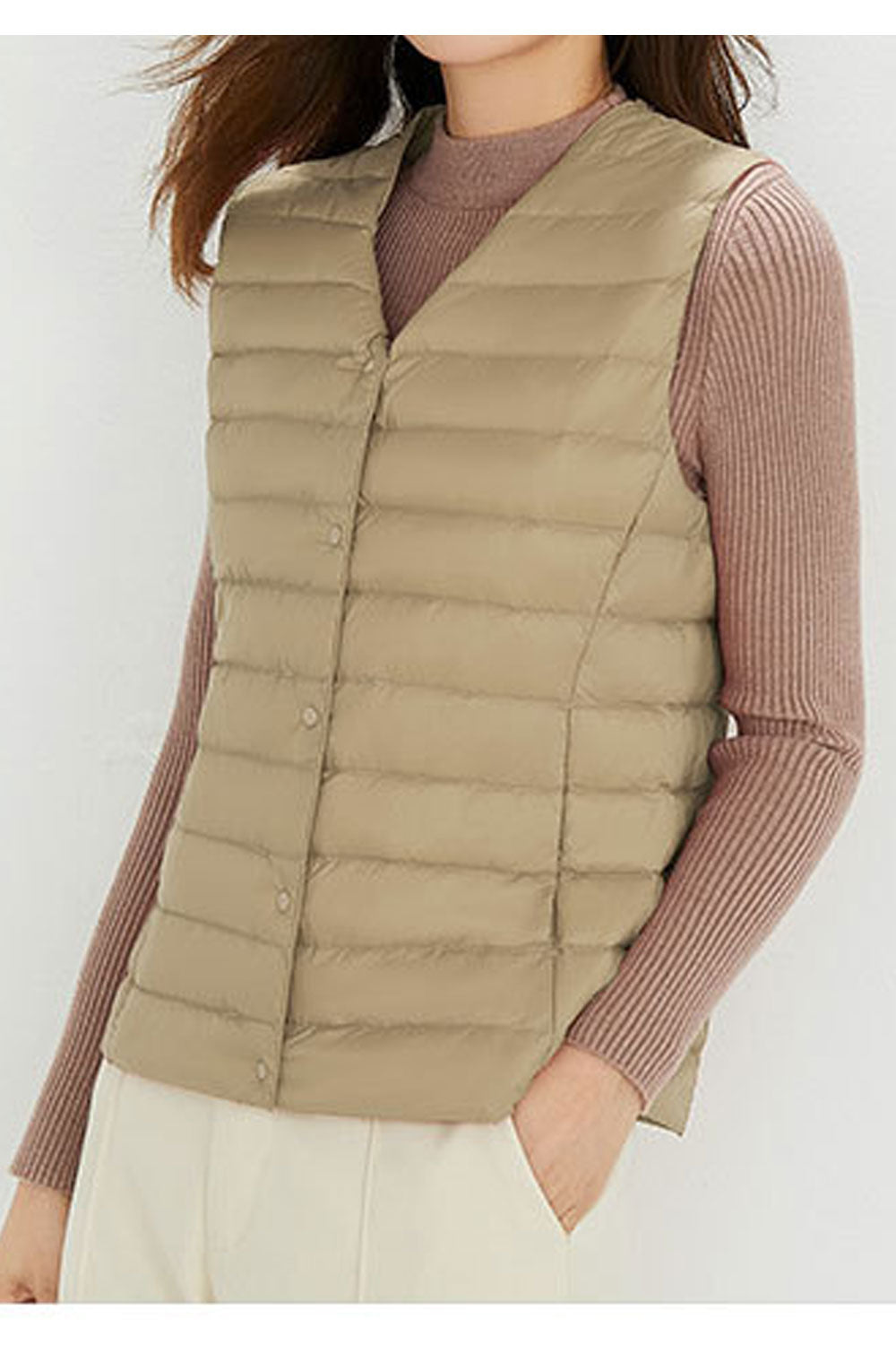 Women Lightweight Solid Colored Easy Round Neck Sleeveless Button Closure Warm Winter Padded Vest