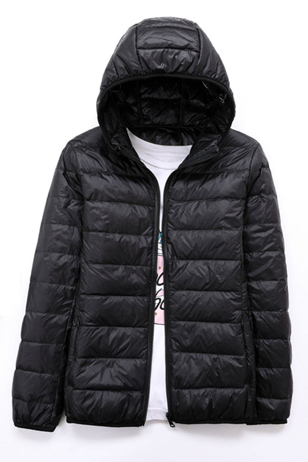 Women Magnificent Thick Long Sleeve Warm Hooded Neck Alluring Solid Colored Zipper Closure Winter Padded Jacket