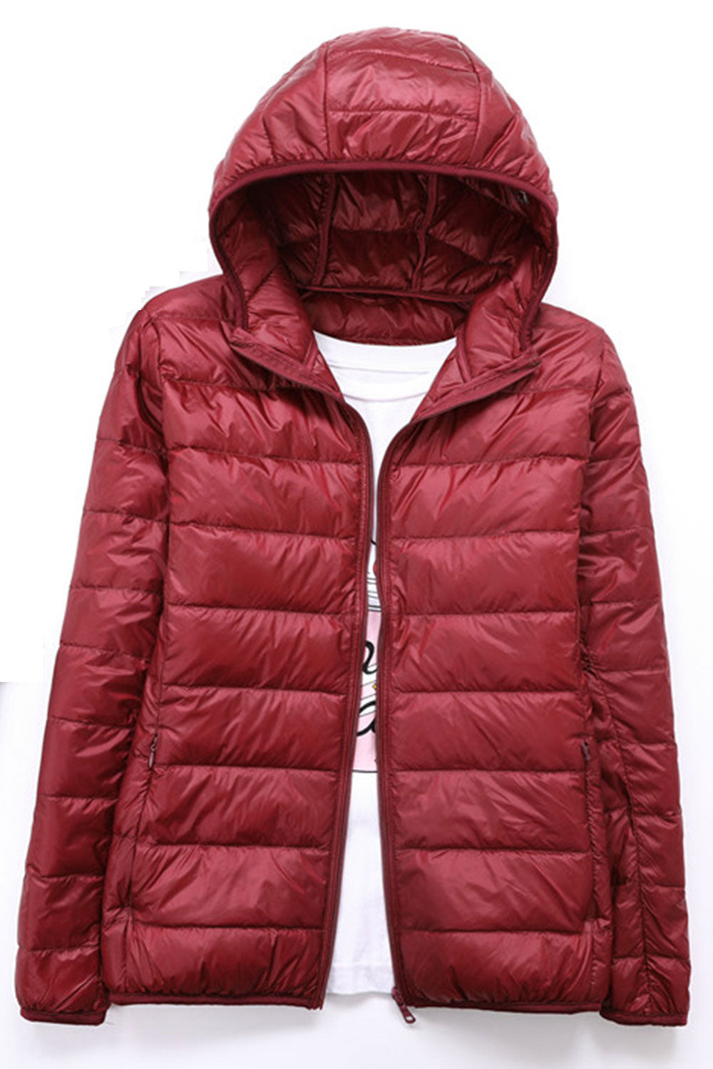 Women Magnificent Thick Long Sleeve Warm Hooded Neck Alluring Solid Colored Zipper Closure Winter Padded Jacket