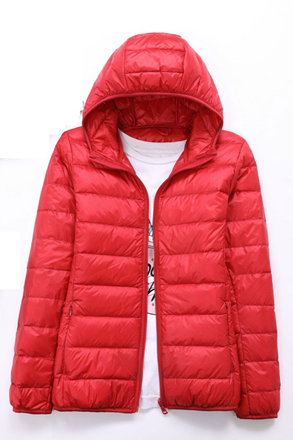 Women Magnificent Thick Long Sleeve Warm Hooded Neck Alluring Solid Colored Zipper Closure Winter Padded Jacket