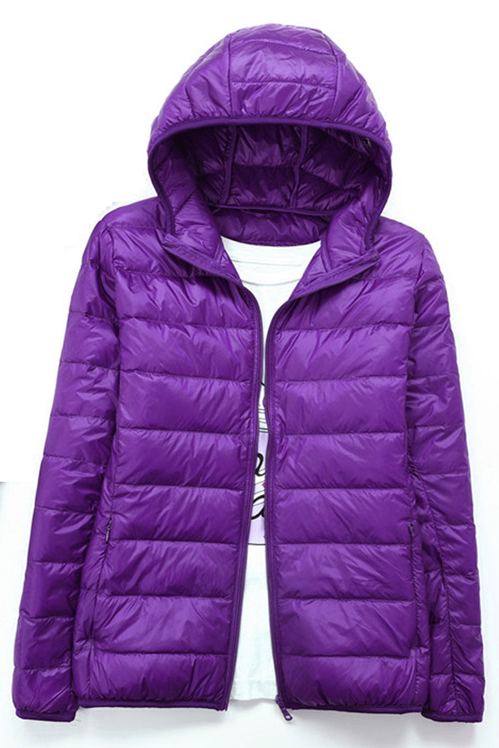 Women Magnificent Thick Long Sleeve Warm Hooded Neck Alluring Solid Colored Zipper Closure Winter Padded Jacket