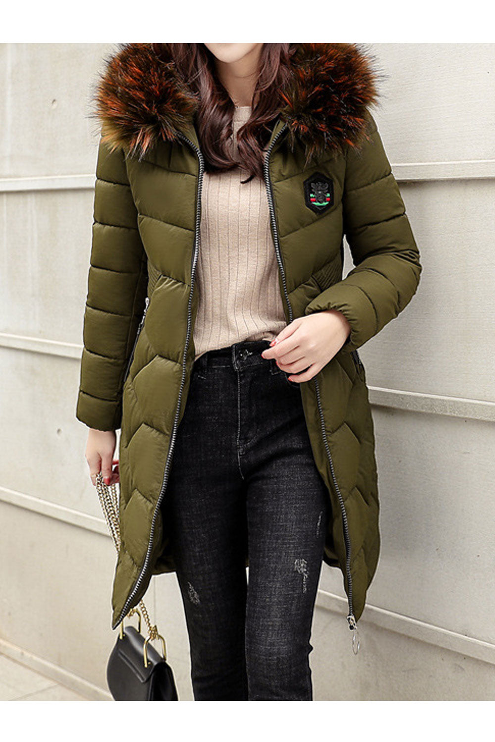 Women Fluffy Hooded Neck Solid Pattern Magnificent Long Sleeve Zipper Closure Thick Winter Warm Padded Jacket