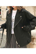 Women Relaxing Loose Long Sleeve Thick Wind Breaker Winter Season Casual PU Leather Jacket