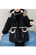 Kids Girls Cute Solid Colored Elasticated Cuff Flap Pockets Fluffy Hooded Neck Easy Zipper Closure Warm Jacket