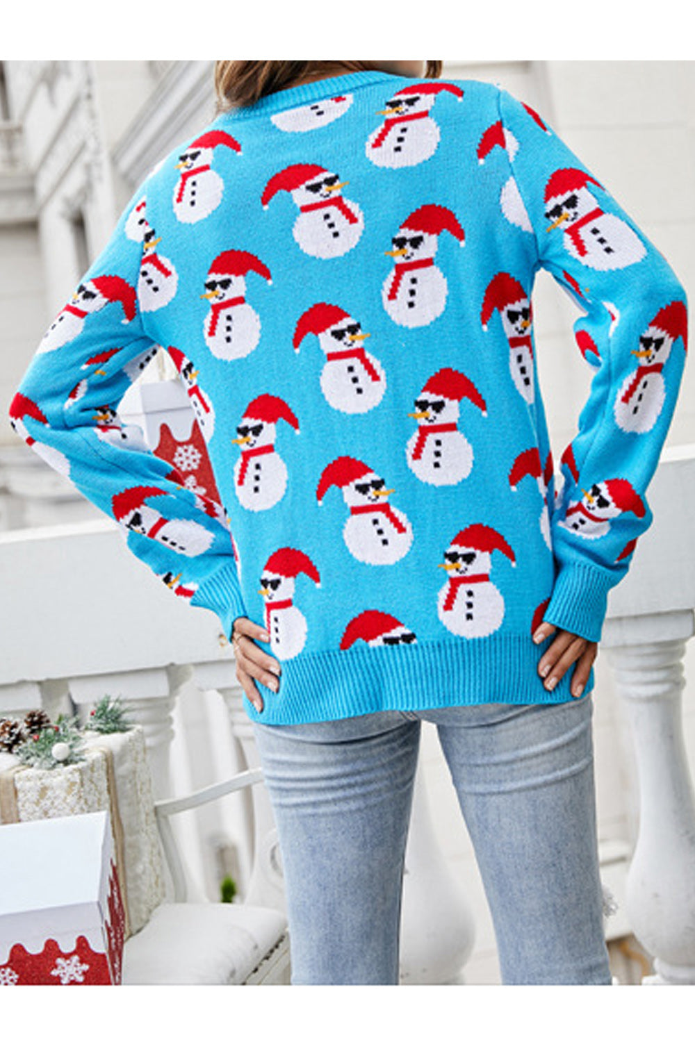 Women Amazing Snowman Printed Thick Long Sleeve Relax Fit Warm Casual Pullover Thick Sweater