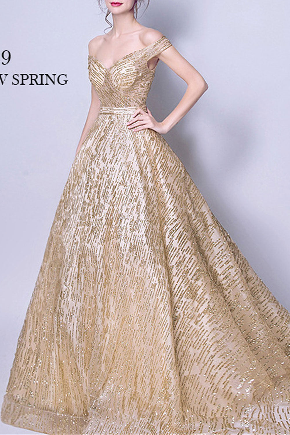 Women Off Shoulder Pearls Decorated Wedding Dress