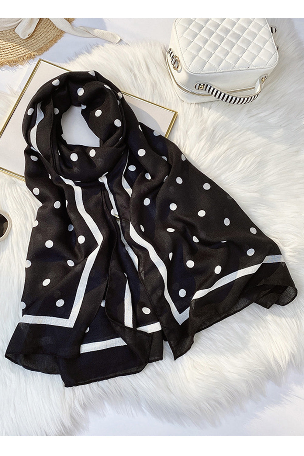 Women Sunscreen Smooth Fabulous Dotted Pattern Thin Casual Silk Scarf