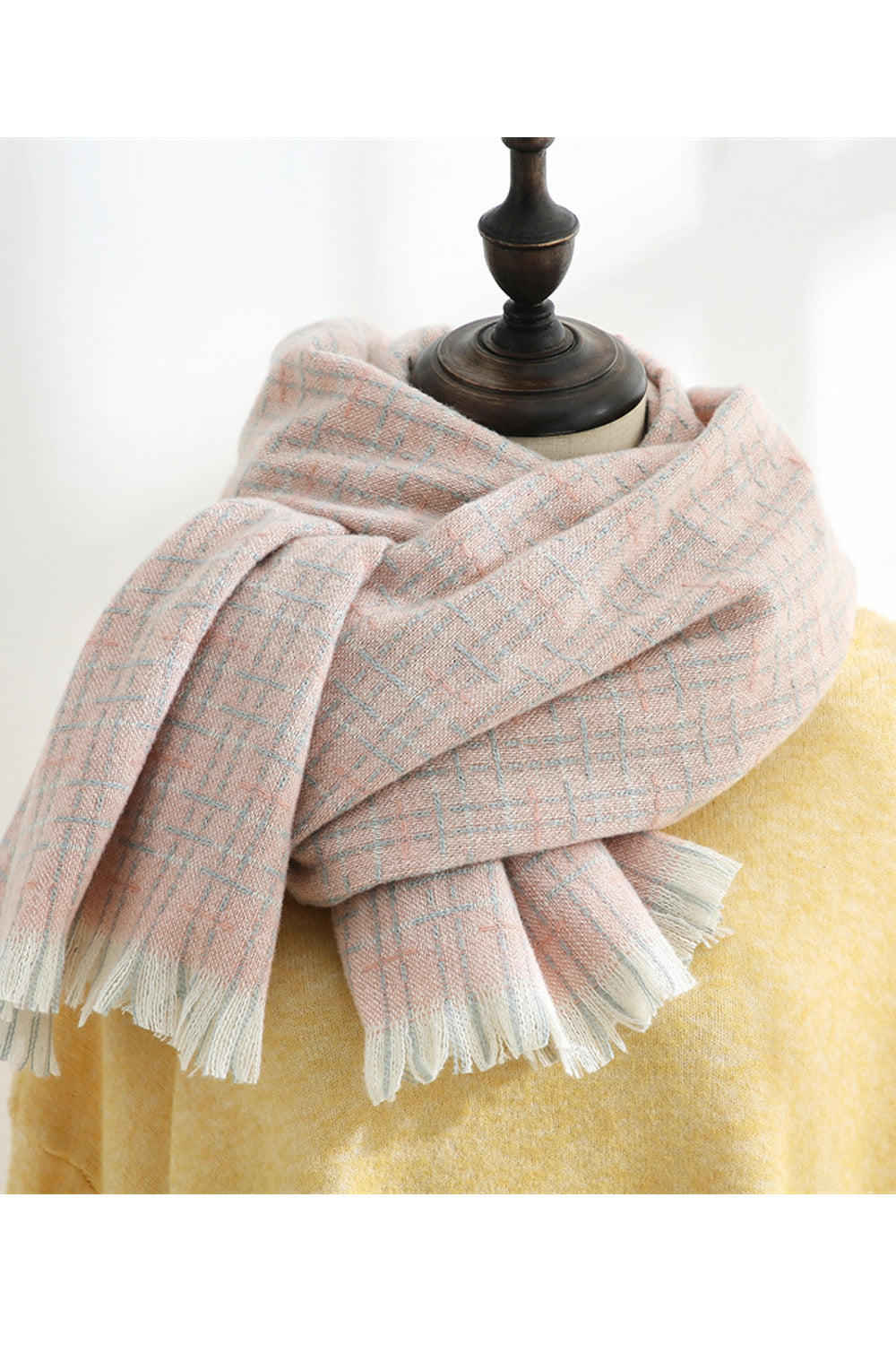 Women Comfortable Plaid Pattern Stylish Cashmere Material Thick Scarf