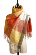 Women Fashionable Cashmere Material Plaid Pattern Thick & Warm Scarf