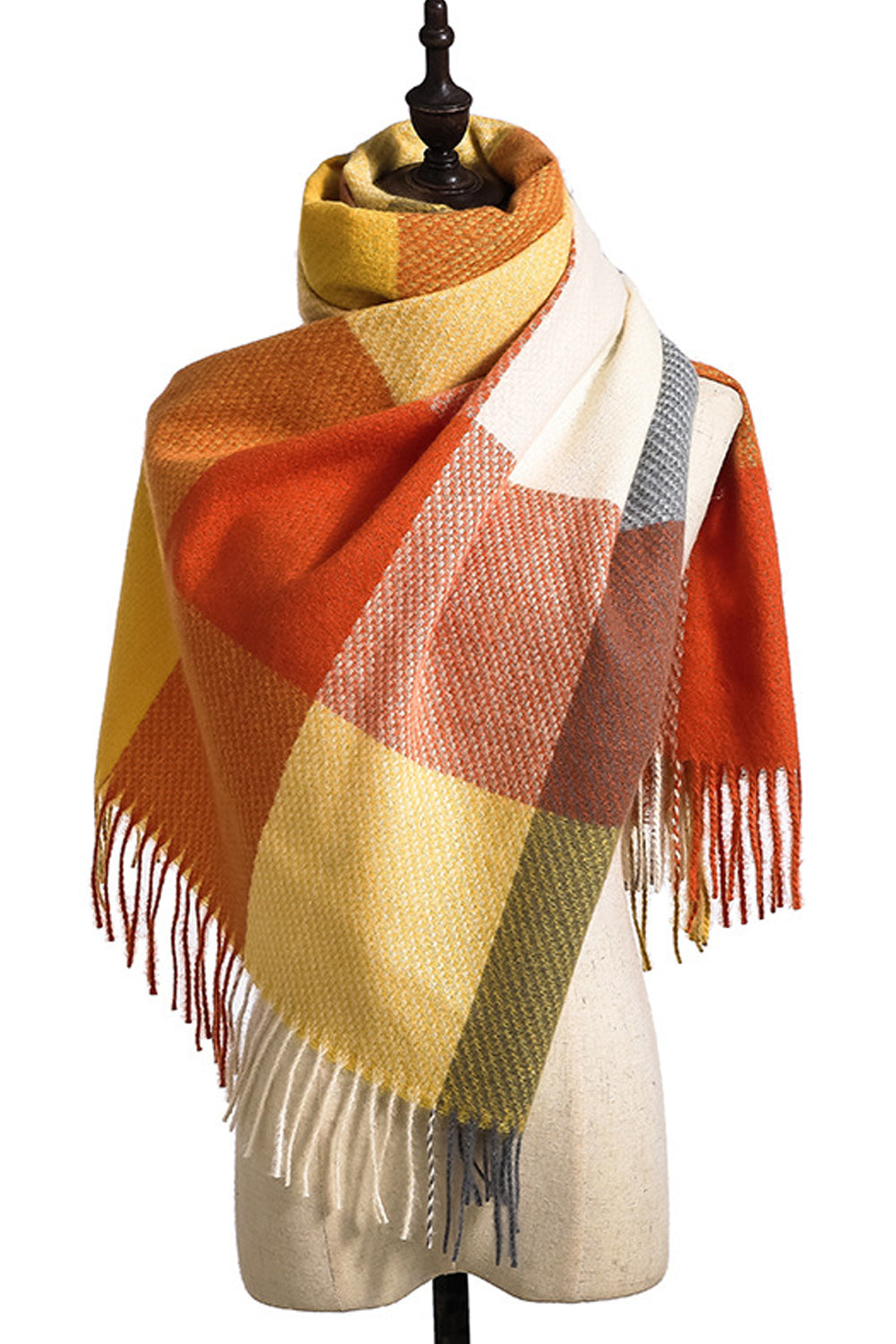 Women Fashionable Cashmere Material Plaid Pattern Thick & Warm Scarf