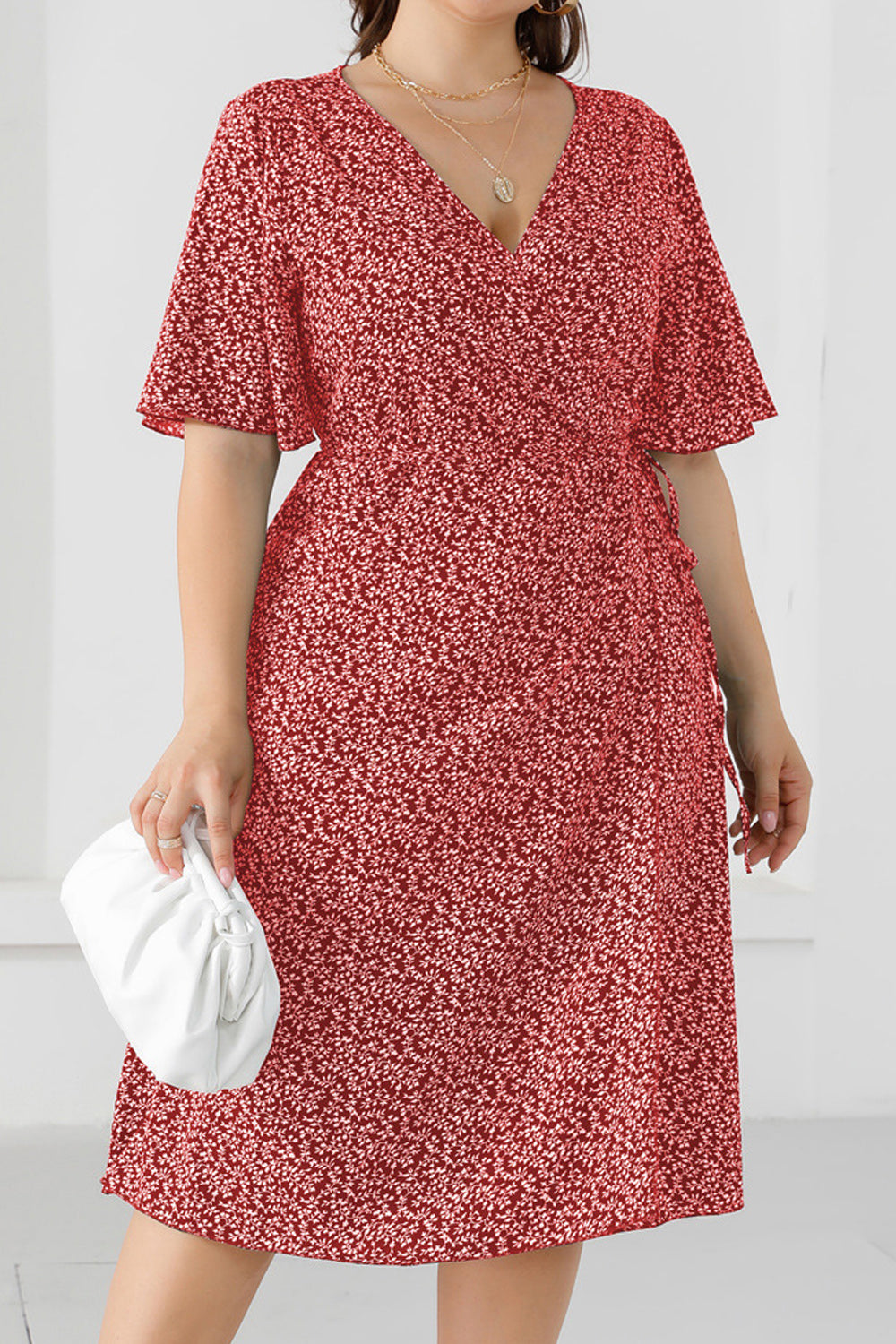 Women Plus Awesome Floral Pattern Above Knee Short Sleeve V-Neck Restful Casual Dress