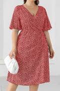 Women Plus Awesome Floral Pattern Above Knee Short Sleeve V-Neck Restful Casual Dress