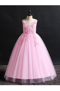 Kids Girls Flower Decorated Long Thin Skirt Beautiful Outing Birthday Party Dress