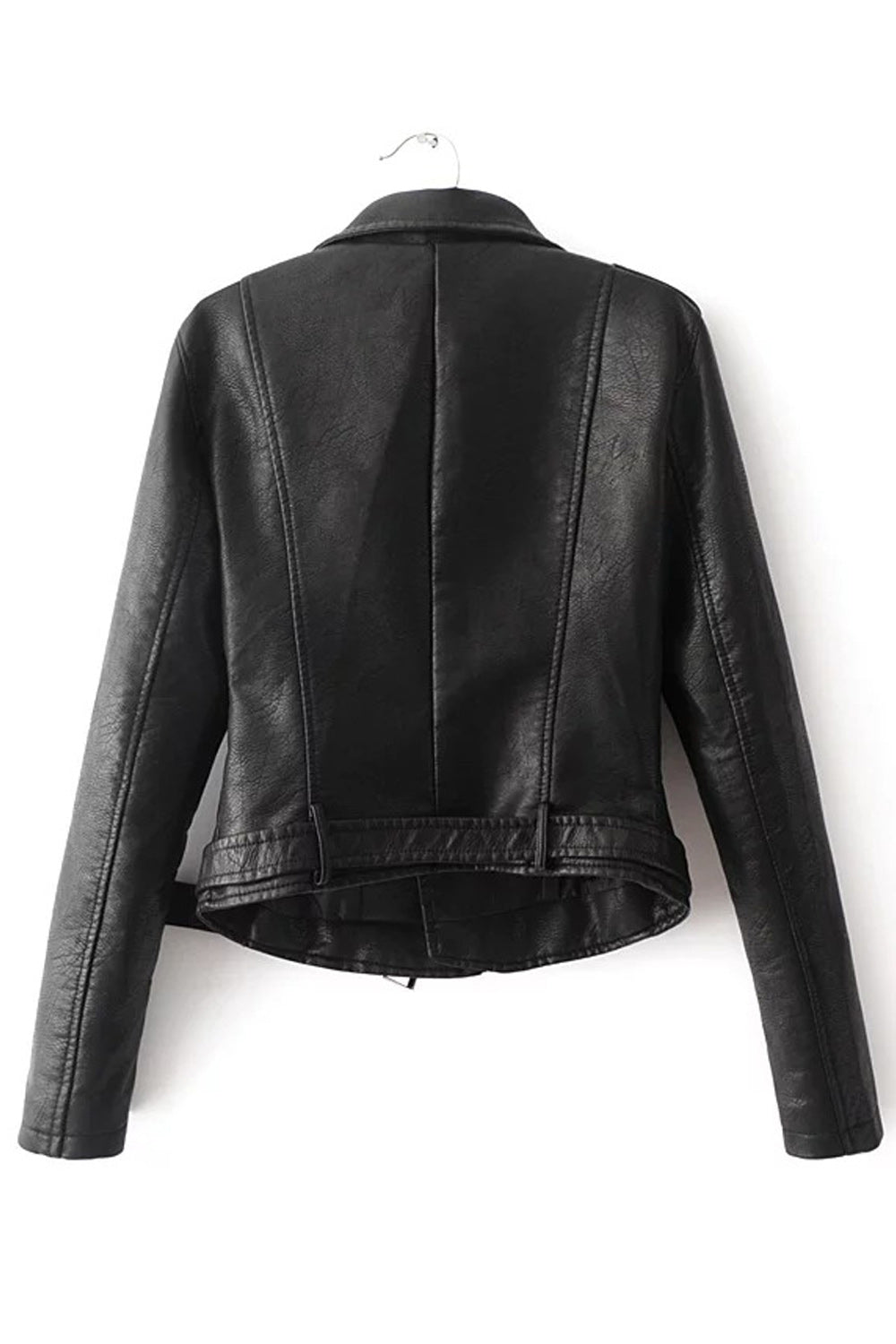 Women Zipper Style Long Sleeve Collar Neck Solid Colored PU Leather Trendy Jacket