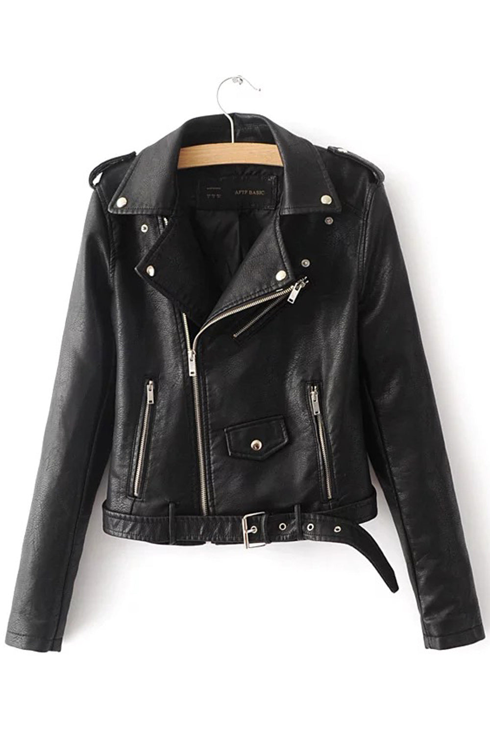 Women Zipper Style Long Sleeve Collar Neck Solid Colored PU Leather Trendy Jacket